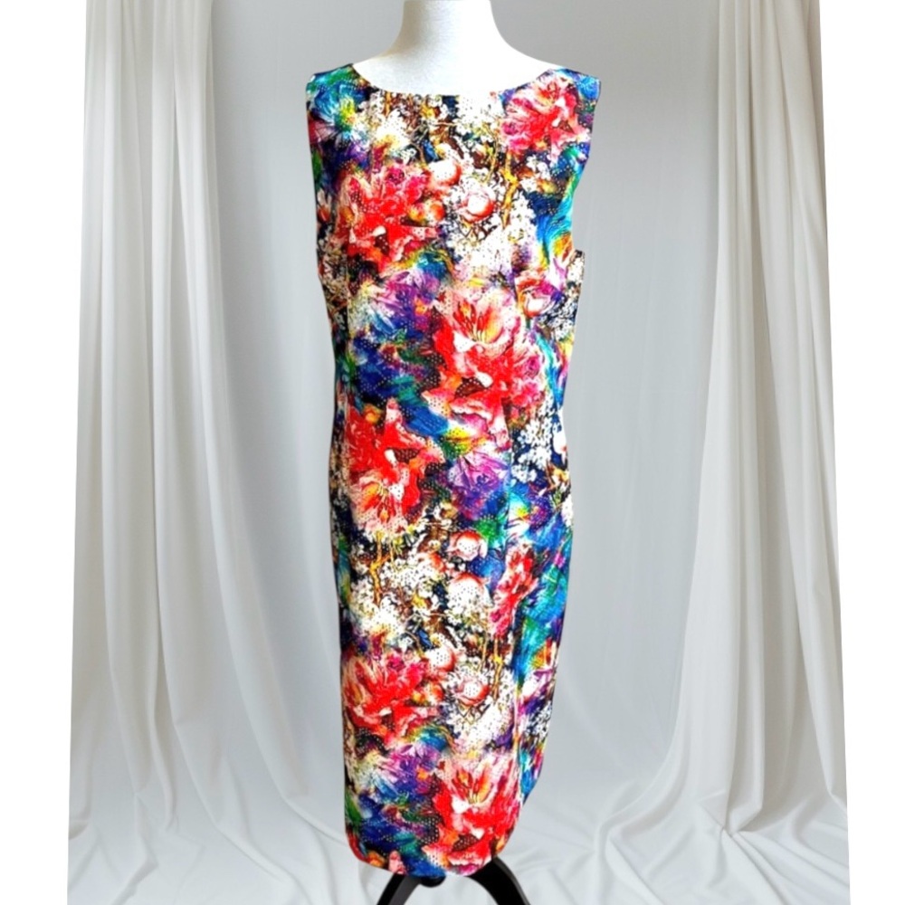 NWOT Cheeta B Women’s Floral Sheath Dress Size 14 Multicolour Eyelet Fully Lined